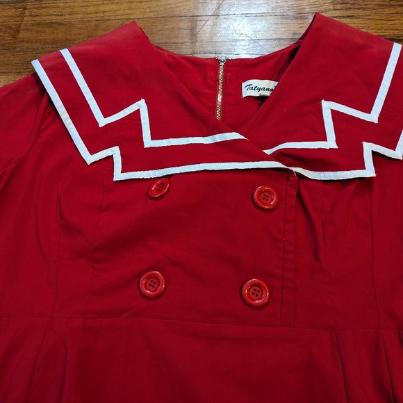 Tatyana Red and White Nautical Sailor A Line Dress with Belt Loops 4XL - Picture 3 of 3